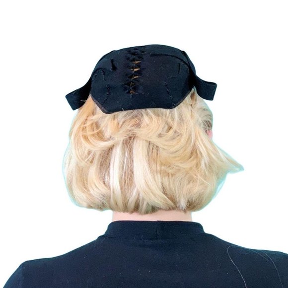 Vintage 1940s Wool Cap Black Unique Armand Schwab & Co Hat - Picture 8 of 10